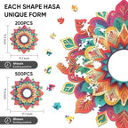 Wooden Puzzles for Adults, Hollow Mandala Wooden Jigsaw Puzzles 200 Pieces, Unique Design Adult Puzzles, Family Brain Game Gift, 11.2x11.3 inch