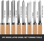 HAUTMEC Professional Wood Turning Chisel 8 pcs Set, Lathe Chisel Set with 2 Skew 1 Spear Point 1 Parting 1 Round Nose & 3 Gouge Tools for Beginners, Hobbyists and Professionals HT0237-WW