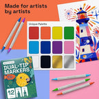 ARTISTRO 12 Dual Tip Brush + Fine Acrylic Paint Markers - Easy for All Ages & Levels Paint Pens for Fabric, Rock, Glass, DIY - Halloween Pumpkin Painting Kit, Art Supplies, Christmas Gift