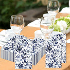 60 Pack 3 Styles Blue Floral Napkins for Decoupage Toile Napkins Flower Cocktail Decorative Paper for Birthday Party Beautiful Gorgeous, 12.9 * 15.7 inch