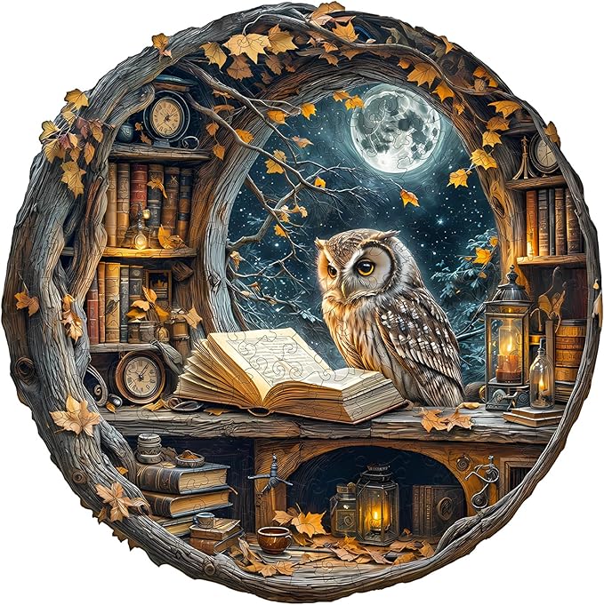 WOODBESTS Wooden Puzzles for Adults - Moonlit Owl Wooden Jigsaw Puzzle, Unique Animal Wood Puzzles Adult,Xmas Puzzle Gifts for Puzzles Lovers(100 Pcs, S, 8.5"x8.5")