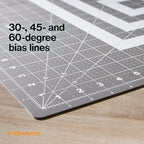 Fiskars Cutting Mat, Self-Healing Fabric Cutting Surface, Double-Sided Grid with Bias Lines, 18"x24"