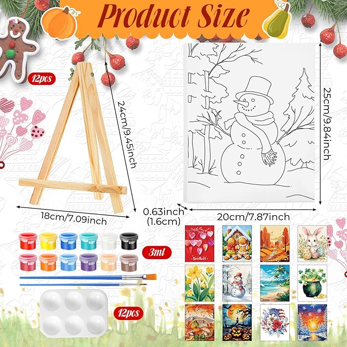 Zhanmai 12 Pack Pre Drawn Canvas for Painting Sip and Paint Kit 8" x 10" Paint Party Set Canvas Painting Pre Printed Canvases for Party Favor DIY Virtual Adult's Date Night (Classic Style)