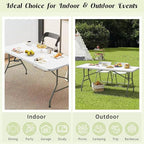 8 FT Folding Tables White Foldable Table, Fold-in-Half with Carrying Handle Portable Plastic Rectangular Table for Party, Dining, Wedding, Camping, Picnic, Indoor Outdoor Events