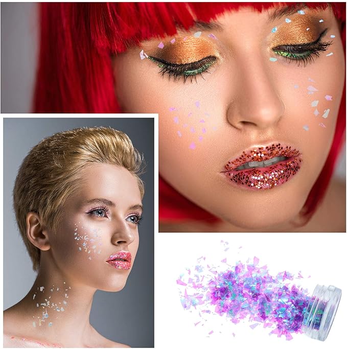 18 Boxes Mermaid Iridescent Chunky Glitter Flakes Chrome Nail Sequins Aurora Holographic Mermaid Nail Glitter Flakes Glitters Chunky Iridescent Flakes for Face Eyes Body Hair Nail Decoration
