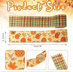 Threetols 2 Rolls 10 Yards Fall Wired Edge Ribbons, 2.5inch Orange Plaid Burlap Ribbon, Autumn Leaves Pumpkin Ribbon for Harvest Thanksgiving Party DIY Craft Fall Wreath Bow Decor