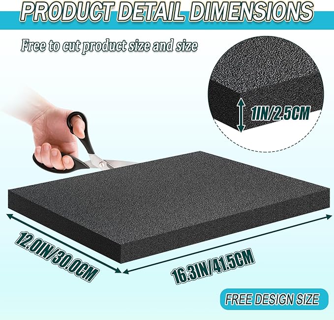 Black Packing Foam Sheets- 8PCS Cuttable Polyurethane Foam Pads Polyurethane Cushioning Inserts Black Foam Board for Packing Cases and Crafts- 16" X 12" X 1" (8)