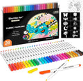 Shuttle Art 28 Colors Fabric Markers, Shirt Permanent Markers for Clothes Sneakers Jeans with 11 Stencils 1 Fabric Sheet, Fabric Pens for Kids Adult Painting Writing