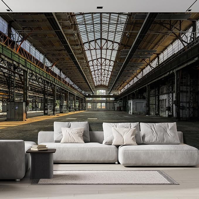 wall26 Wall Sticker/Wall Mural Industrial Interior of an Old Factory Building, Not Peel and Stick, Non-Woven Wallpaper Decorative for Bedroom, Living Room,Office - 132x120 inches
