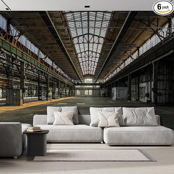 wall26 - Industrial Interior of an Old Factory Building - Removable Wall Mural | Self-Adhesive Large Wallpaper - 100x144 inches
