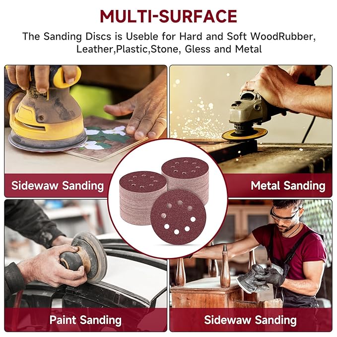 100 PCS 5 Inch Sanding Discs 240 Grit, Round Hook and Loop Sandpaper for Random Orbital Sander