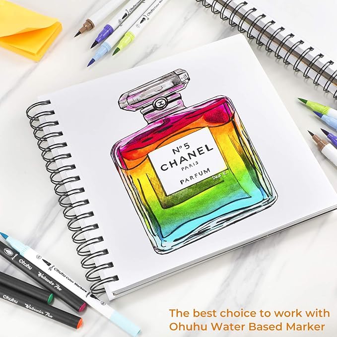 Mix Media Pad, Ohuhu Mixed Media Art Sketchbook, 120 LB/200 GSM Heavyweight Papers, 62 Sheets/124 Pages, Spiral Bound Mixed Media Paper Pad for Christmas Gift