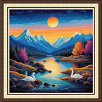 Findvoor Counted Cross Stitch Kits for Adults Full Range of Cross Stitching Embroidery Unprinted Pattern for Beginners, 11CT Needlepoint Kit Patterns Embroidery Kits-Moonlight Swan 18x18 inch