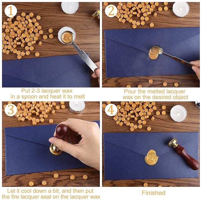 500 Pcs Octagon Sealing Wax Beads Gold Wax Seal Beads with 4 Pcs Tea Candles and 1 Pcs Wax Melting Spoon for Crafts Letter Wine Greeting Cards Sealing