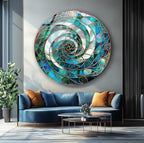My Photostation.com 15.8''(40cm) Diameter Aqua Spiral Harmony Round Glass Wall Art Tempered Glass Printing Wall Decor Large Wall Art Wall Hangings
