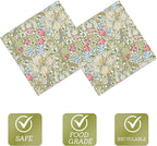 William Morris Party Napkins, 40PCS Greenery Floral Paper Napkins Disposable, Golden Lily White Green Wildflowers Party Supplies for Wedding Bridal Shower Theme Birthday Party Decorations 6.5 Inch