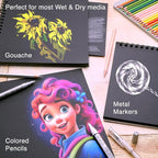ARTISTIC EYE 9x12 Premium Black Paper Pads, Spiral Bound Sketchbook, Pack of 2, 70 Sheets (150g/m2), Acid-Free Drawing Paper, Ideal for Kids, Teens & Adults