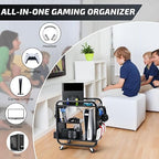 PLKOW Video Game Organizer, Rolling Video Game Storage Rack for Xbox/Switch/PS4/PS5 Accessories, Game Consoles Stand Controllers Holder, Perfect Holiday Present (Black)