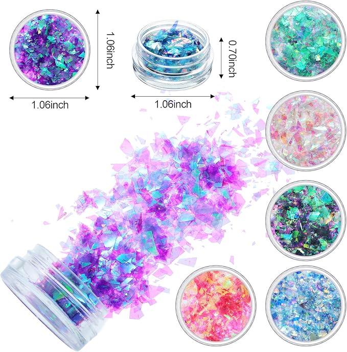 18 Boxes Mermaid Iridescent Chunky Glitter Flakes Chrome Nail Sequins Aurora Holographic Mermaid Nail Glitter Flakes Glitters Chunky Iridescent Flakes for Face Eyes Body Hair Nail Decoration