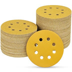 100PCS 5 Inch 8 Hole Sanding Discs 600 Grit,Gold Round Hook and Loop Sandpaper for Random Orbital Sander