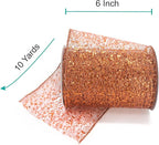 CT CRAFT LLC Sparkling Glitter Mesh Wired Ribbon 6" x 10 Yards Bronze Orange for Christmas Home Decor Bow Gift Wrapping DIY Crafts Wreath