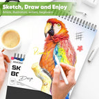 Soucolor 9" x 12" Sketch Book, 1-Pack 100 Sheets Spiral Bound Art Sketchbook, (68lb/100gsm) Acid Free Artist Drawing Book Paper Painting Drawing Writing Sketching Pad for Kids Adult Teens Girls Boys