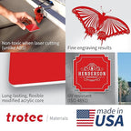 Trotec TroLase | 12"x24"x1/32", 4 Pcs | Red/White | 2 Ply | Modified Acrylic | Laser Engraving Double Color Plastic Sheet | Engraving Blanks for Laser, Saw, Guillotine | Made in USA