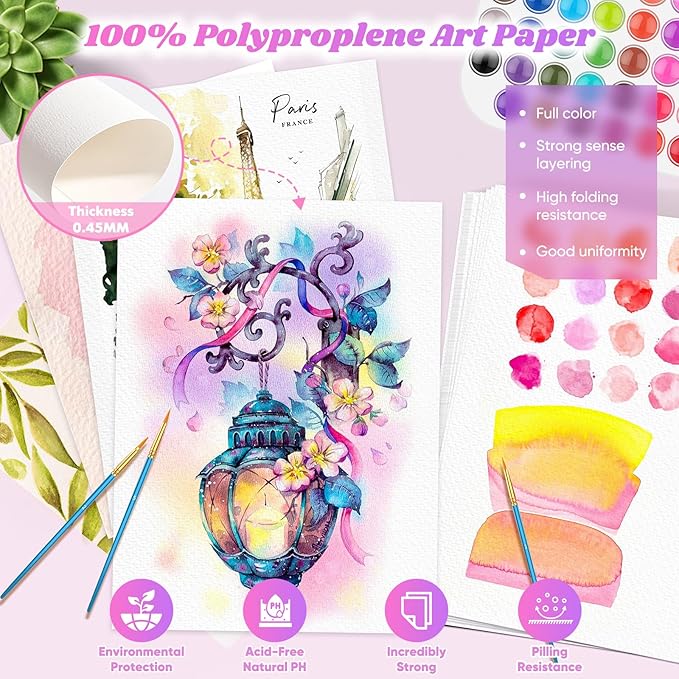 8.5"x11" Watercolor Paper, Stocking Stuffers, 140lb/300gsm Water Color Paper Bulk for Drawing, Coloring, Painting, Sketching, Crafting, Art Office School Supplies for Kids Adults, Valentine Gift Card