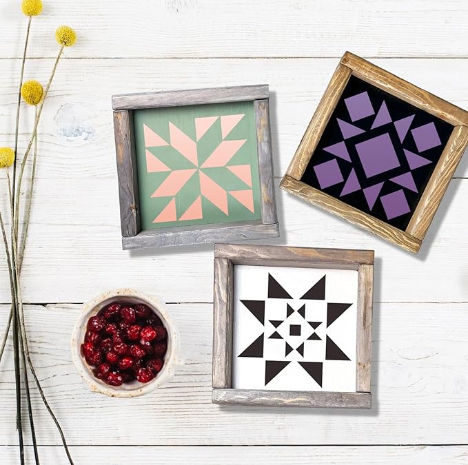 Stencils for Painting on Wood Reusable 3inch Barn Quilt Stencil for Crafts Drawing Templates for Wood Sign Fabrics Paper Card Decor