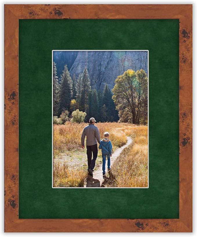 8.5x11 Mat Bevel Cut for 7x9 Photos - Acid Free Green Suede Precut Matboard With Backing Board and Crystal Clear, Self Seal Photo Mat Bag - For Pictures, Photos, Framing - 4-ply Thickness