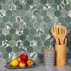 The Tiles Plaza 10-Sheet Peel and Stick Backsplash, Green Cement Hexagon Stone Composite Marble Looks Self Adhesive Wall Tile, Stick On Tiles for Kitchen Bathroom Shower, Cover 9 Sq Ft.