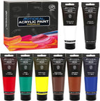 GOTIDEAL Craft Acrylic Paint Set,8 Primary Colors（(120ml,4 oz) Rich Pigments Non-Toxic Washable, Professional Paint for Pouring on Canvas, Rocks, Ceramic, Fabric, Leather, Ideal for Artist, Adults