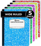 Rosmonde 5 Pack Composition Notebook Wide Ruled, 200 Pages (100 Sheets), 9-3/4x7-1/2, Notebooks for Work, Back to School Supplies, Hard Cover Composition Books, Notebooks for Women, Colors May Repeat