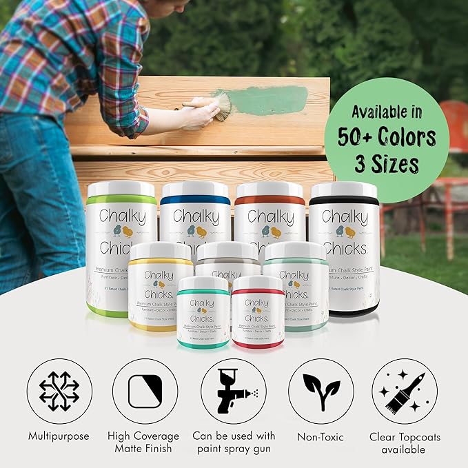 Chalky Chicks All-in-One Chalk Paint for Furniture or Cabinet - 32Fl Oz - Matte Finish Lime Ricki (Lime Green) for Metal, Wood Furniture Paint - No Sanding All-in-One for Home Decor & Crafts, USA Made
