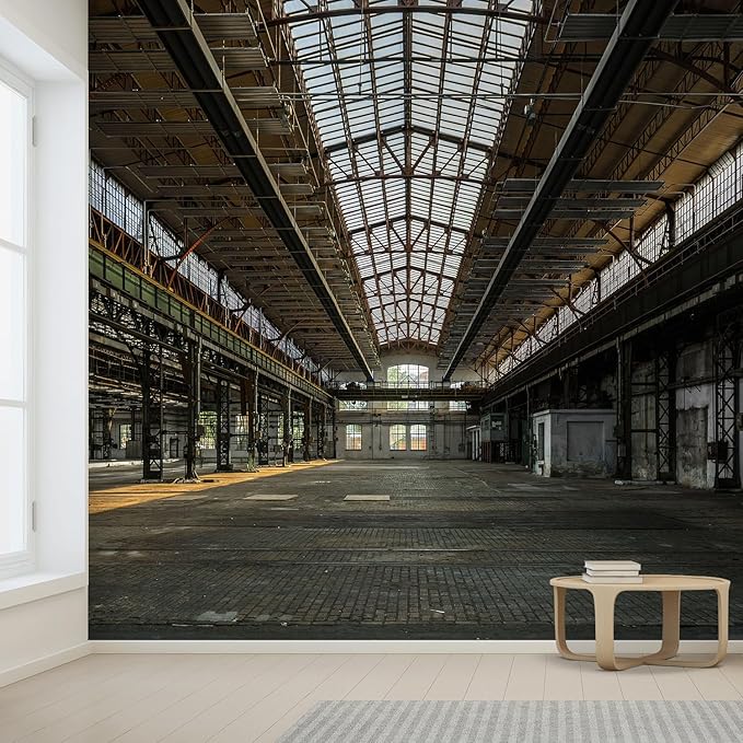 wall26 - Industrial Interior of an Old Factory Building - Removable Wall Mural | Self-Adhesive Large Wallpaper - 66x96 inches