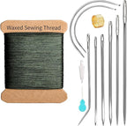 Repair Sewing Kit, Upholstery Needle and Thread Kit with 32 Yard Waxed Thread and 8 Pcs Heavy Duty Leather Needles for Hand Stitching, Canvas & Quilting - 0.55mm Round Waxed Green