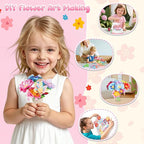 GirlsHome 300+PCS Fabric Flower Bouquets Toys, DIY Flower Crafts Kits for Kids, Arts and Crafts for Kids Ages 6-8 Girls, Build Flower Bouquet, STEM Educational Toy Preschool Gifts (White Pink)