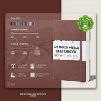 Beechmore Books A5 Sketch Book – 5.8"x8.3" Premium Vegan Leather Hardcover Sketchbook, 96 Thick 300gsm Perforated Ivory Pages, Ideal for Sketching, Watercolor & Mixed Media, Includes Back Pocket