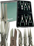 Premium 7-Pcs Jewelers Pliers Set Jewelry Tools Kit -Jewelry Making Pliers Tools with Needle Nose Pliers/Chain Nose Pliers, Round Nose Pliers, Nylon Jaw Pliers, Wire Cutter, Bent Nose Pliers With Case