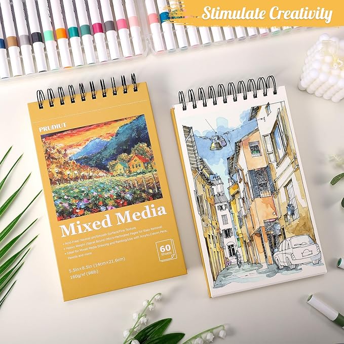 A5 Sketch Book, Mixed Media Sketchbook 60 Sheets, 98lb/160gsm Heavyweight Spiral Artist Sketch Pad for Sketching Drawing, Pastel, Acrylic, Craft, Ideal Gift
