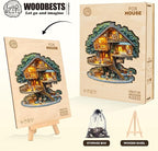 WOODBESTS Wooden Puzzles for Adults (195 Piece, M, 11.4 * 11.4in) Fox House Wood Puzzle Adult, Unique Wooden Animal Jigsaw Puzzles, Family Game and Birthday Gifts for Friend