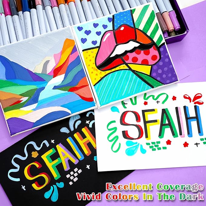 SFAIH Pumpkin Acrylic Markers, 12 Colors Halloween Decor Paint Pens for Pumpkin Decorating, Costume Making, Dual Tips (1-6mm Brush & 0.5-4mm Chisel) for Glass, Ceramic, fabric, Waterproof & Quick-Dry