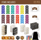 122PCS MTG Abilities Keyword Tokens Dice Counters Set for Magic The Gatering, MTG Buff Tokens Life Counters Dice, Compatible with TCG Card Gaming Accessories CCG Creature Stats