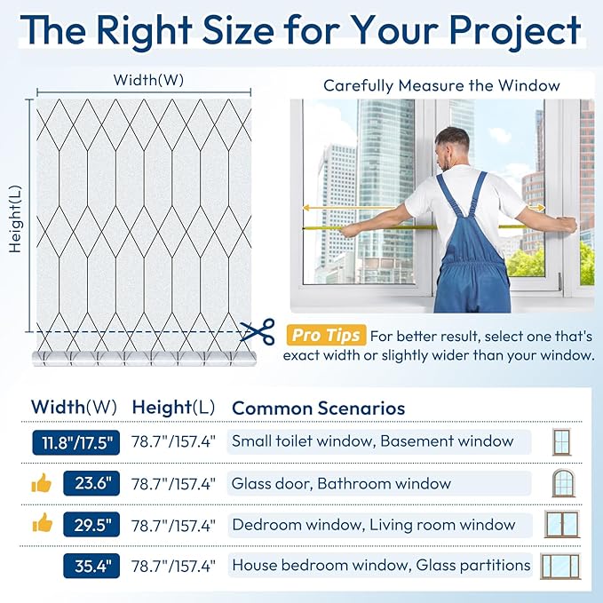 rabbitgoo Window Privacy Film for Glass Windows, Frosted Glass Cling with Decorative Moroccan Lattice, Removable Heat Control Sun Blocking Door Covering Sticker for Home Bathroom, 17.5 x 157.4 inches