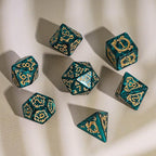 7-Die DND Dice Set Dragon Pattern Polyhedral Die with Leather Bag D&D Dice Set for RPG Table Games (Green W/Gold Dragon Pattern)