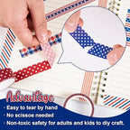 Whaline 12 Rolls 4th of July Washi Tape Patriotic Stars Stripes Washi Masking Tape Red Blue White Plaids Decorative Paper Stickers for Independence Day Scrapbook Gift Wrapping DIY Art Crafts