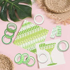 12 Rolls Greenery Washi Tape, Martini Bow Lemon Masking Tape, Checkered Martini Glass Decorative Sticker for Summer Party Afternoon Tea Scrapbook Journal DIY Craft Gift Wraps 16.4FT