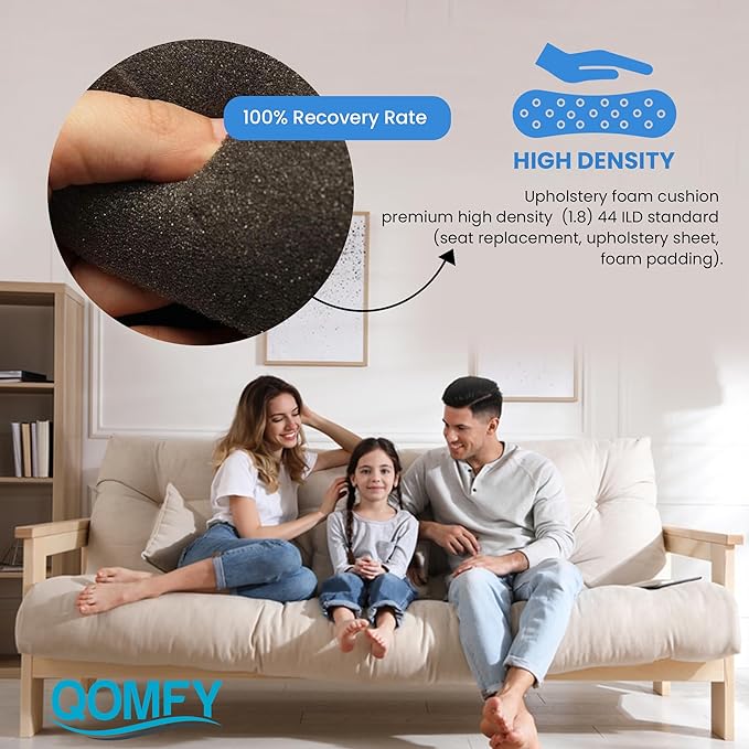 QOMFY 3" Height x 18" Width x 42" Length Charcoal Upholstery Foam Sheet | Made in USA | Multi-Purpose Foam for Upholstery, DIY, Packaging & Acoustic Projects
