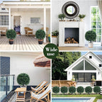 Artificial Boxwood Topiary Ball Bush for Outdoor with Spike, UV Resistant Faux Boxwood Ball Tree with Stake for Outside Set of 2, Weatherproof Round Fake Shrubs for Entryway Front Porch