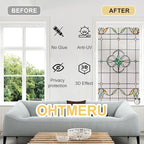 3D Stained Glass Window Privacy Film, Heat Control UV Blocking Static Cling Decorative Window Film for Bathroom,Front Door,Home Non Adhesive,16.9 x 78.7 inches Verdant Whispers